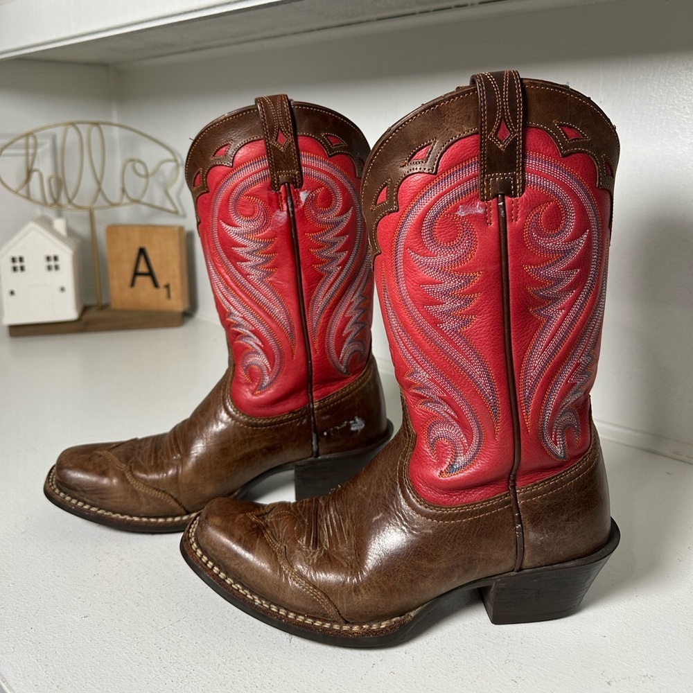 Ariat Women’s 6B Brown & Red Western Cowboy Boots Embroidered Cowgirl Boots